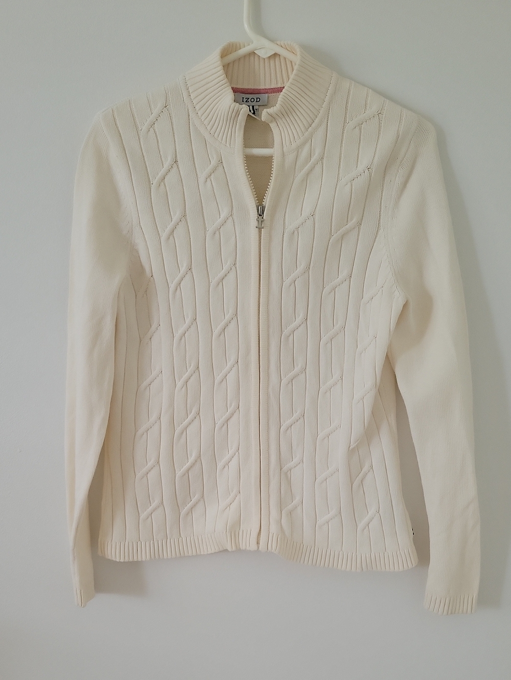 Izod Cream Cable Knit Zip Cardigan Preppy Academia  Size Sp, 90s Y2k Rare